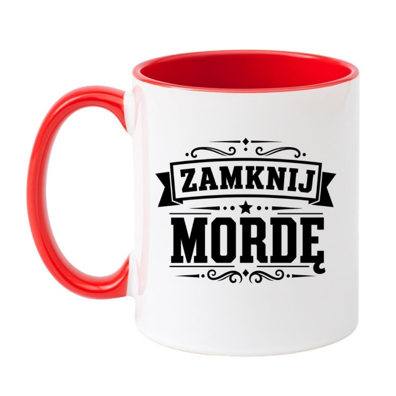 kubek ceramiczny z czarnym nadrukiem w stylu ironicznym