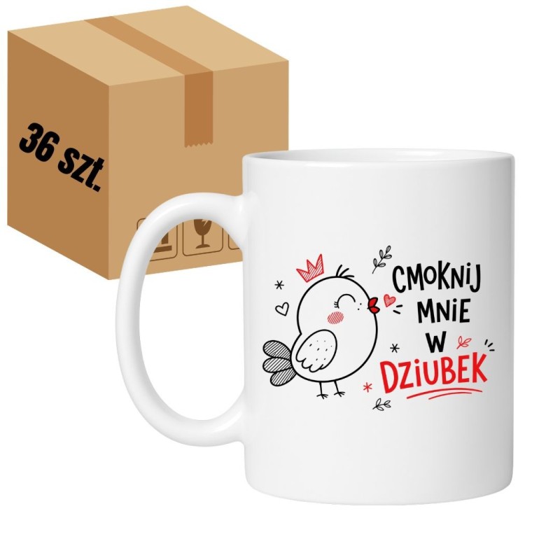 HURT Kubki Karton 36 sztuk 36x Kubek "Cmoknij mnie w dziubek"