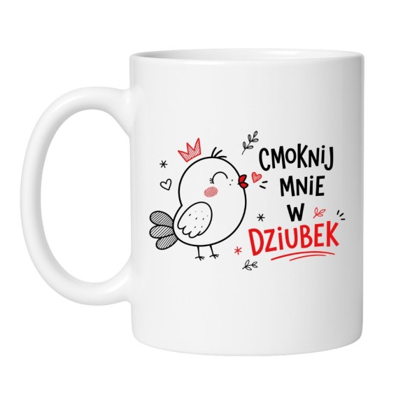 śmieszny kubek cmoknij mnie w dziubek ptaszek