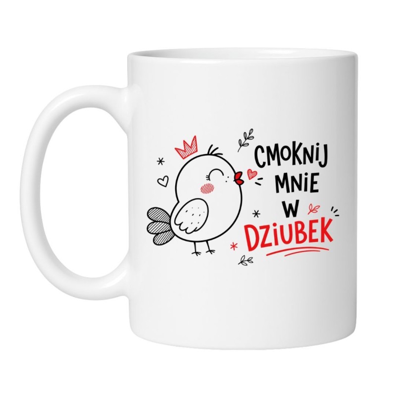 śmieszny kubek cmoknij mnie w dziubek ptaszek