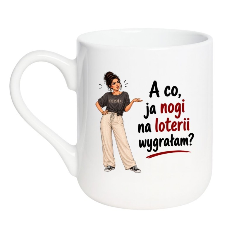 Kubek dla mamy "A co ja nogi na loterii wygrałam?" prezent na Dzień Matki