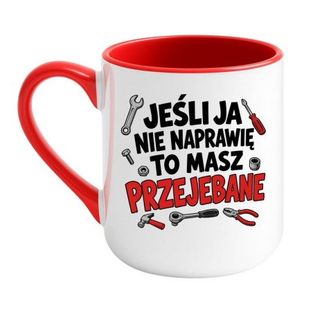 Kubek z czerwono-czarnym nadrukiem