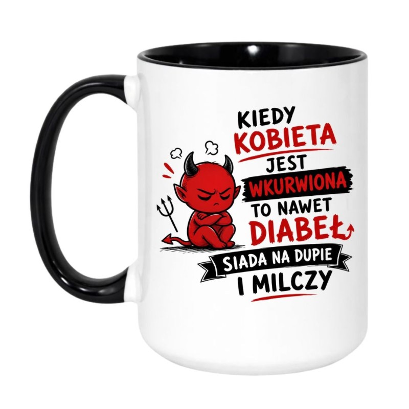 Kubek ceramiczny z czerwono-czarnym nadrukiem