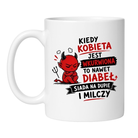Śmieszny kubek dla kobiety z czerwonym diablikiem