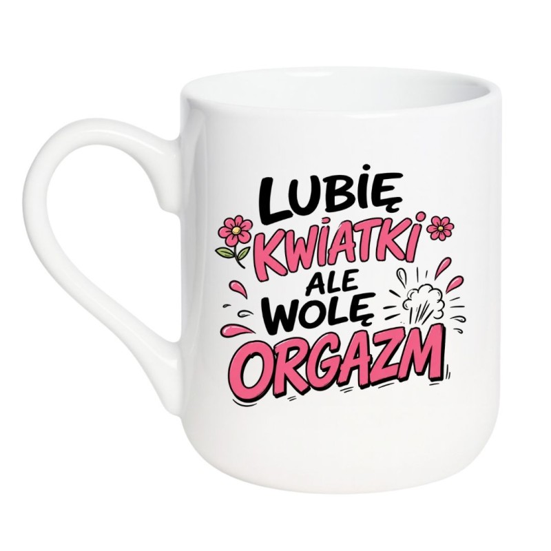 Kubek z różowo-czarną grafiką dla kobiety