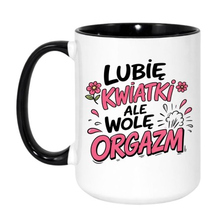 Kubek NASTY z różową grafiką i kwiatkami