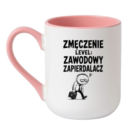 Śmieszny kubek do pracy „Zmęczenie Level: Zawodowy Zapierdalacz”
