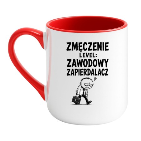 Śmieszny kubek do pracy „Zmęczenie Level: Zawodowy Zapierdalacz”