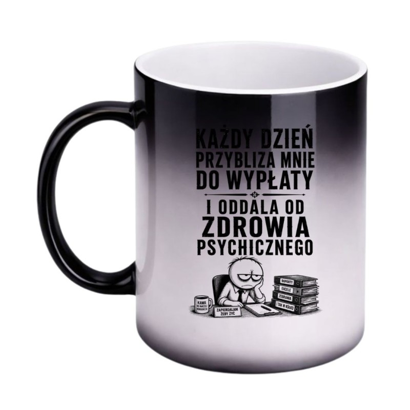 Magiczny kubek z zabawnym tekstem dla korposzczura