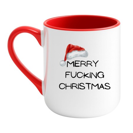 Elegancki kubek biało-czerwony 330 ml Merry Fucking Christmas