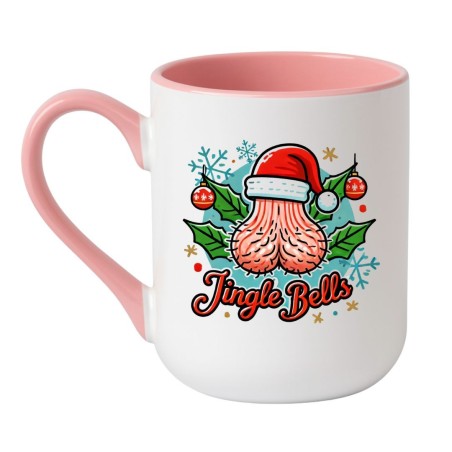 Elegancki kubek biało-różowy 330 ml Jingle Bells zabawny