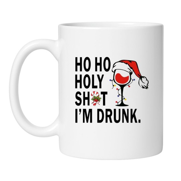 Kubek biały 330 ml Ho Ho Holy Shit I'm Drunk na wigilię firmową