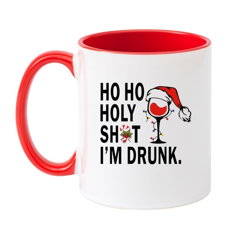Kubek biało-czerwony 330 ml Ho Ho Holy Shit I'm Drunk na święta Bożego Narodzenia