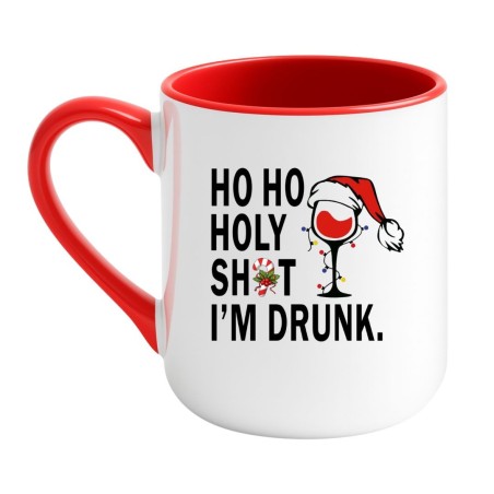 Elegancki kubek biało-czerwony 330 ml Ho Ho Holy Shit I'm Drunk na prezent dla niego