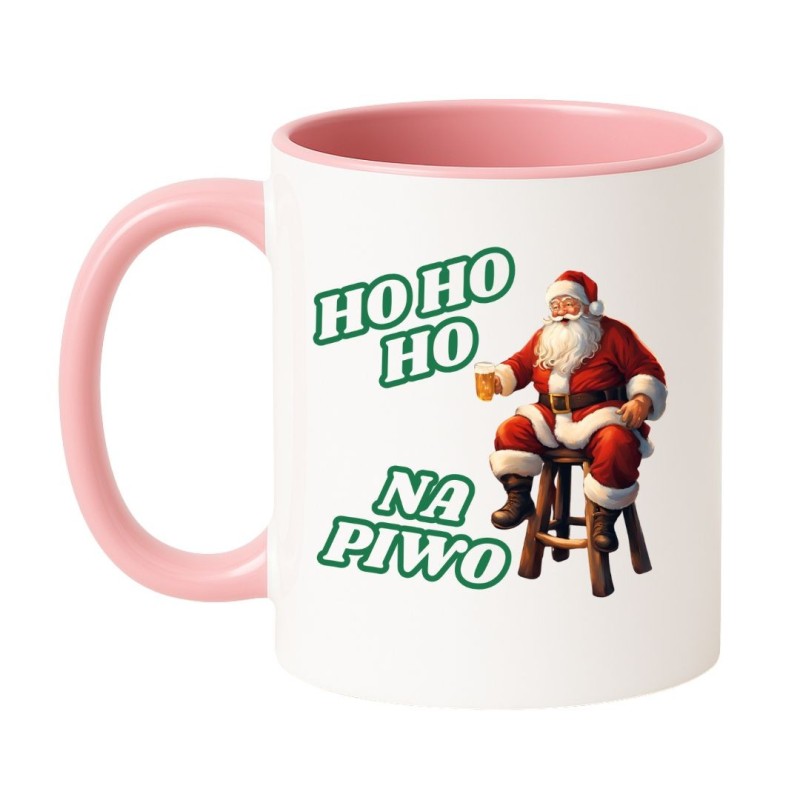 Kubek biało-różowy 330 ml Ho Ho Ho na piwo prezent na Mikołajki