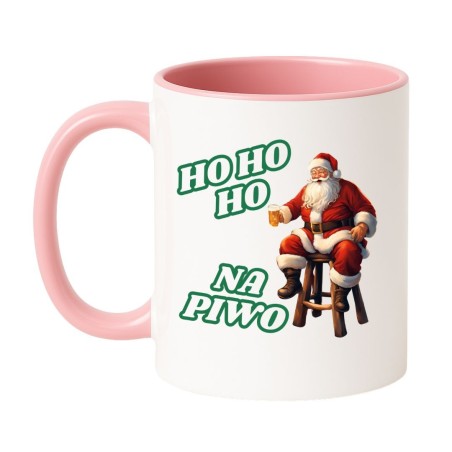 Kubek biało-różowy 330 ml Ho Ho Ho na piwo prezent na Mikołajki