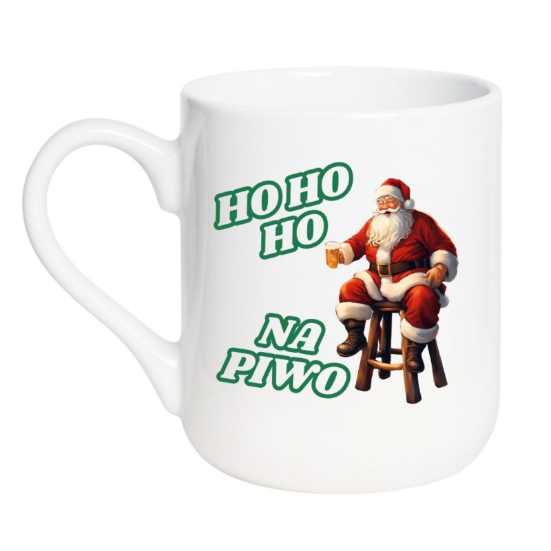 Elegancki kubek biały 330 ml Ho Ho Ho na piwo dla fana świąt