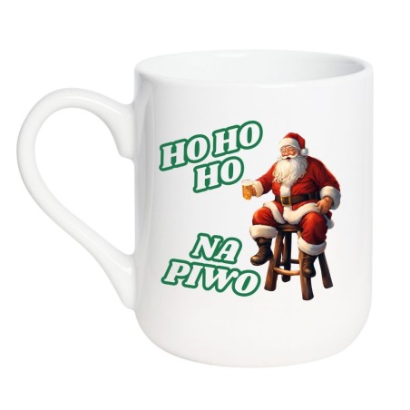 Elegancki kubek biały 330 ml Ho Ho Ho na piwo dla fana świąt