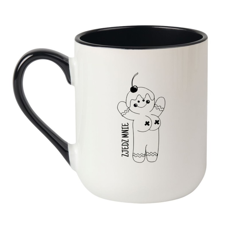 Elegancki kubek biało-czarny 330 ml Zjedz mnie czarny humor