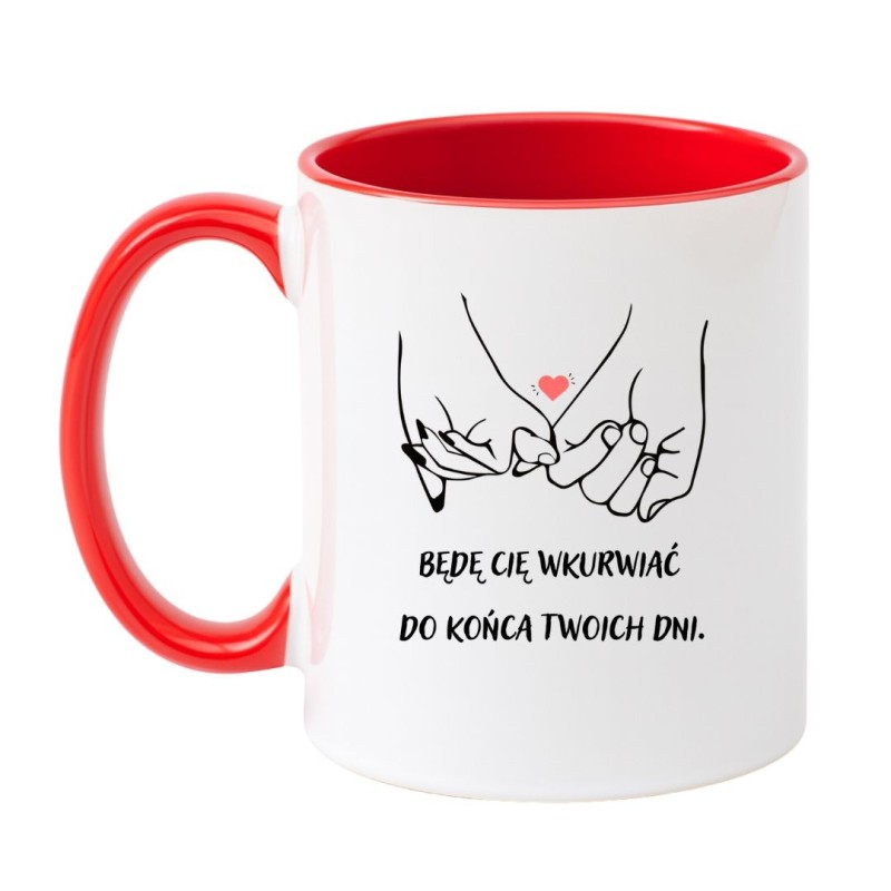Kubek biało-czerwony 330 ml Będę Cię wkurwiać dla chłopaka