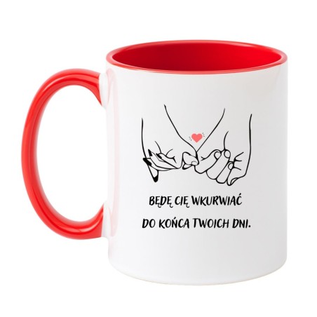 Kubek biało-czerwony 330 ml Będę Cię wkurwiać dla chłopaka