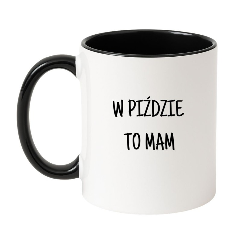 Kubek biało-czarny 330 ml z mocnym tekstem „W piździe to mam”