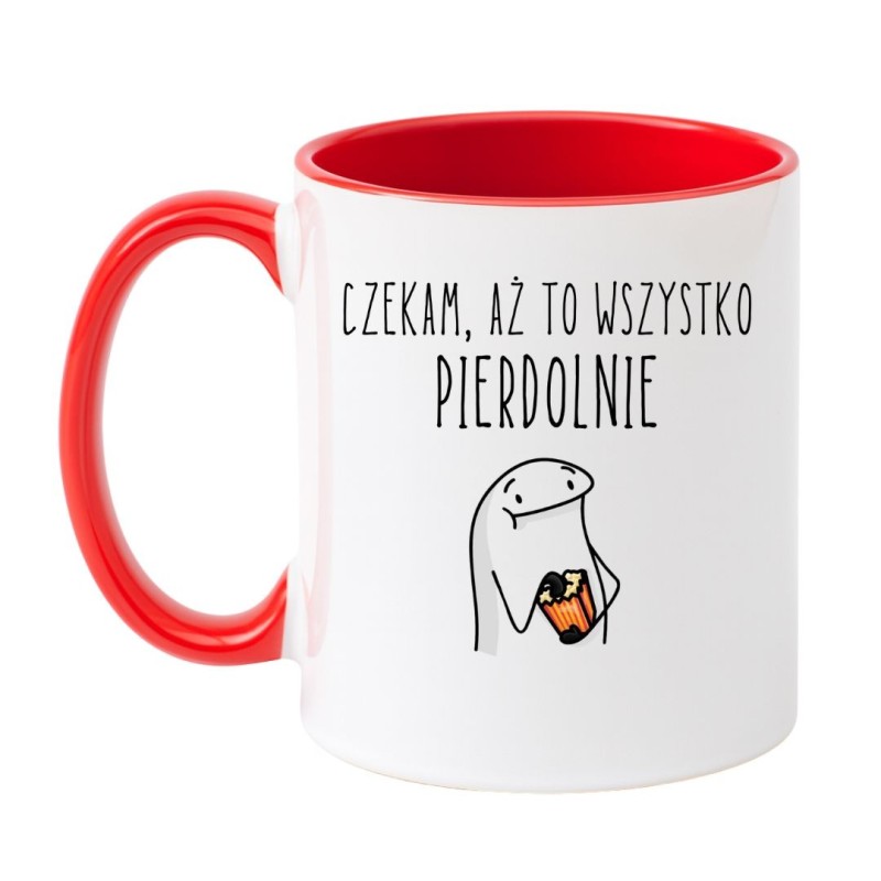 Kubek biało-czerwony 330 ml z napisem i grafiką – prezent dla osoby z dystansem