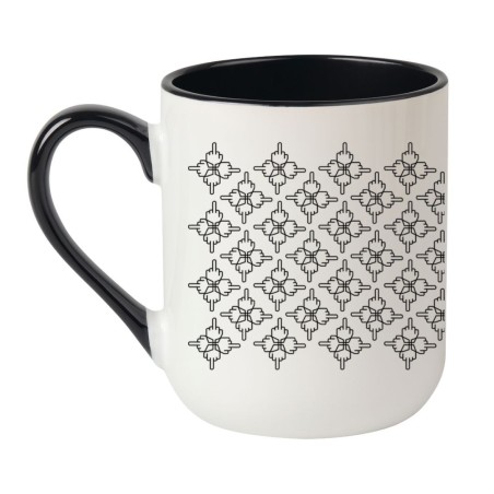 Elegancki kubek biało-czarny 330 ml z subtelnym wzorem, który zawiera gest „fuck you”.