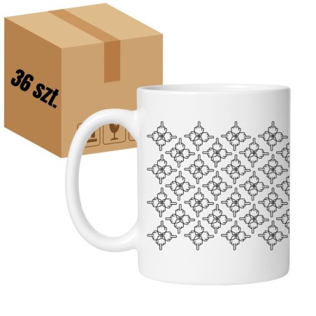 Karton 36 sztuk kubków białych 330 ml z oryginalnym wzorem i ukrytym gestem „fuck you”.