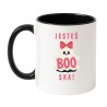 Kubek biało-czarny 330 ml z napisem „Jesteś BOO-ska!” na prezent walentynkowy lub halloweenowy.