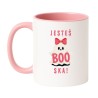 Kubek biało-różowy 330 ml z uroczym duchem i śmiesznym tekstem „Jesteś BOO-ska!” dla dziewczyny.