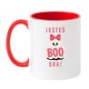 Kubek biało-czerwony 330 ml z napisem „Jesteś BOO-ska!” idealny prezent na Halloween i nie tylko.