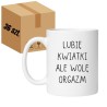 Karton 36 sztuk kubków białych 330 ml z napisem „Lubię kwiatki ale wolę orgazm” do sprzedaży hurtowej.