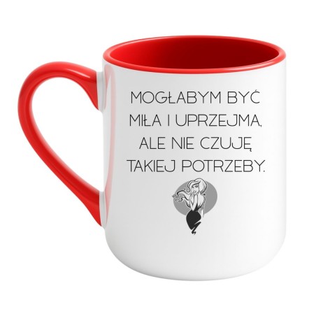Elegancki kubek biało-czerwony 330 ml jako prezent dla koleżanki na urodziny lub imieniny.