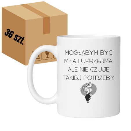 Karton 36 sztuk kubków białych 330 ml z napisem dla sprzedaży hurtowej.