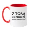 Kubek biało-czerwony 330 ml dwuznaczny z tekstem „Z tobą dochodzę do wniosku, że jestem szczęśliwa”.