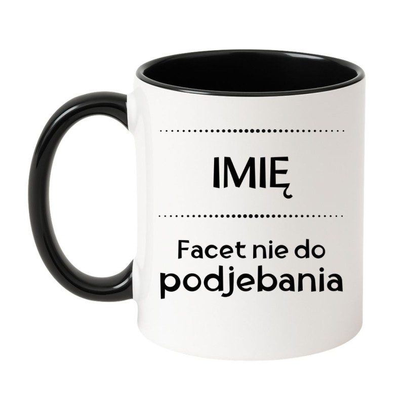 Kubek biało-czarny 330 ml z imieniem i zabawnym napisem dla mężczyzny