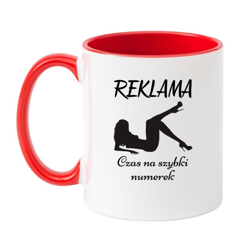 Kubek biało-czerwony 330 ml z humorystycznym tekstem i grafiką