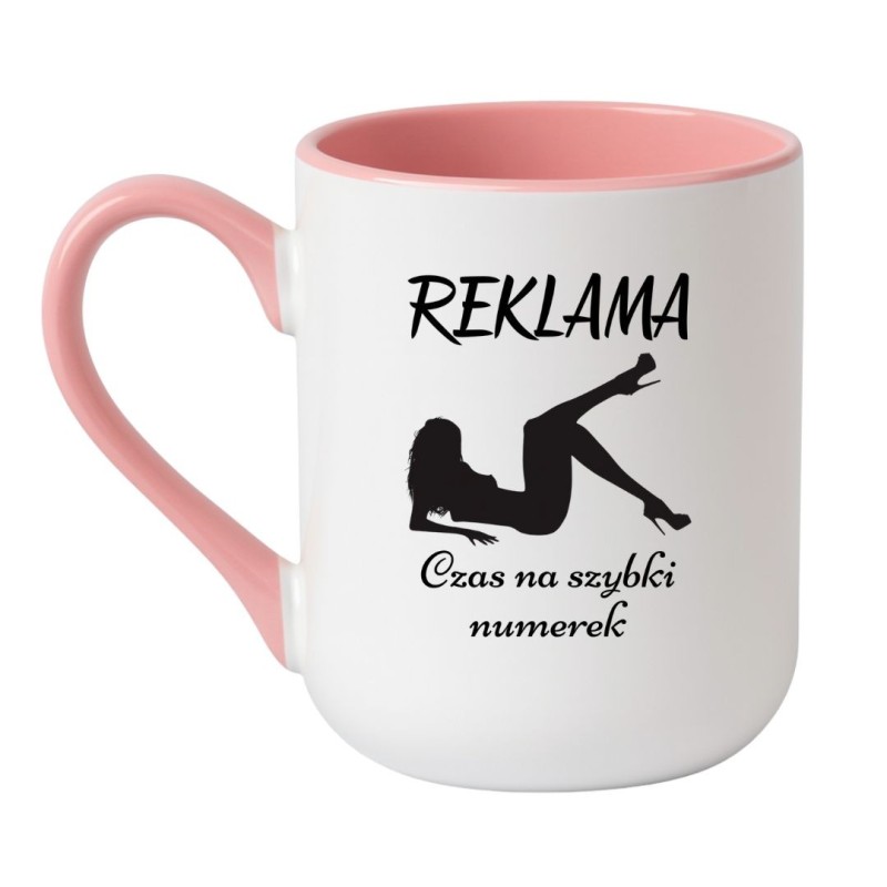 Elegancki kubek biało-różowy 330 ml z napisem na imprezę dla dorosłych