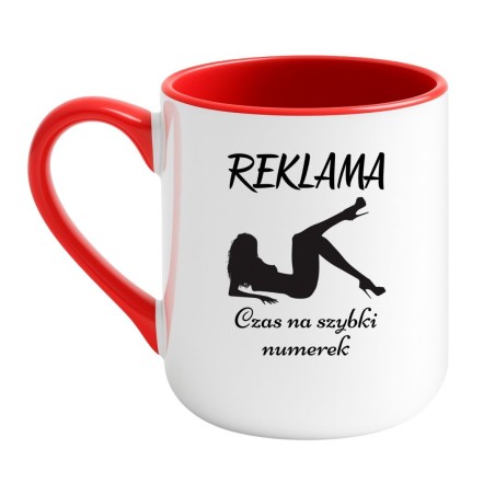 Elegancki kubek biało-czerwony 330 ml z humorem i grafiką kobiety