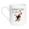 Elegancki kubek biały 330 ml z napisem „Romantyczny w chuj” – minimalistyczny styl