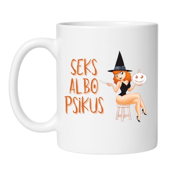Kubek biały 330 ml z zabawnym napisem na Halloween
