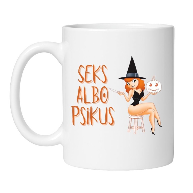 Kubek biały 330 ml z zabawnym napisem na Halloween