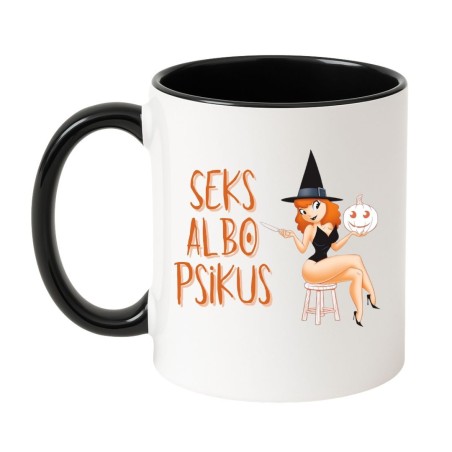Kubek biało-czarny 330 ml z zabawnym napisem na Halloween