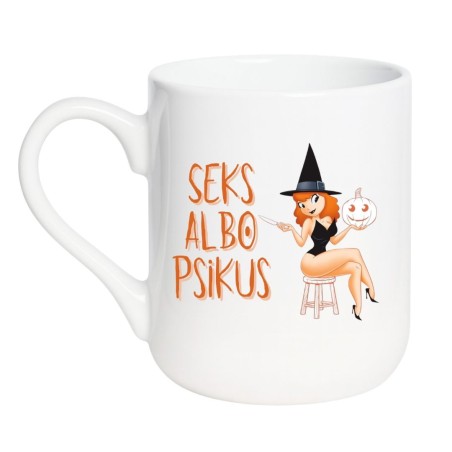 Elegancki kubek biały 330 ml z napisem „Seks albo psikus” – prezent z humorem
