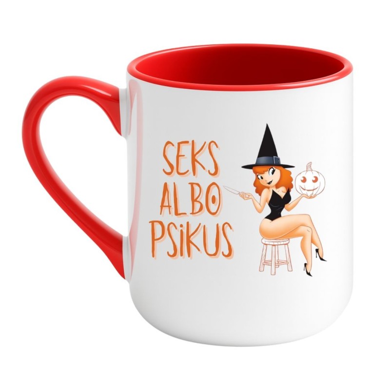 Elegancki kubek biało-czerwony 330 ml z ironicznym tekstem dla dorosłych