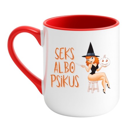 Elegancki kubek biało-czerwony 330 ml z ironicznym tekstem dla dorosłych