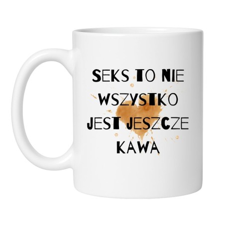 Kubek biały 330 ml z zabawnym napisem o kawie i humorze