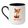 Elegancki kubek biało-czarny z napisem „What the Fox”