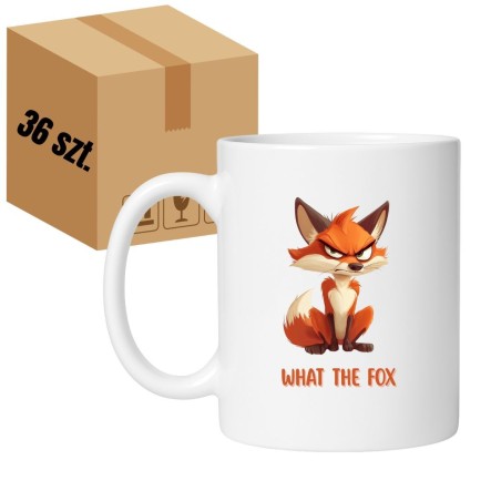 Karton hurtowy kubków z grafiką lisa i napisem „What the Fox”